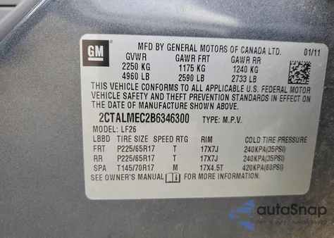 2011 GMC Terrain Sle z USA, uszkodzony, nr VIN 2CTALMEC2B6346300